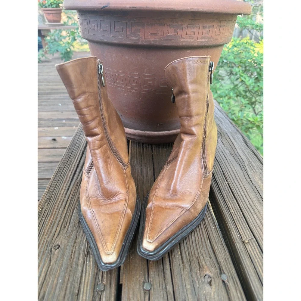 Harley Davidson Womens Tan Brown Leather Pointed Toe Ankle Boots 84249 Size 7.5